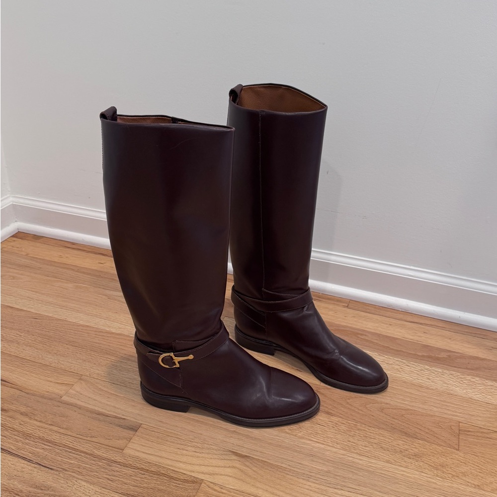 Vintage NINE WEST GISELLE TALL RIDING EQUESTRIAN horsebit BROWN LEATHER BOOTS 9M